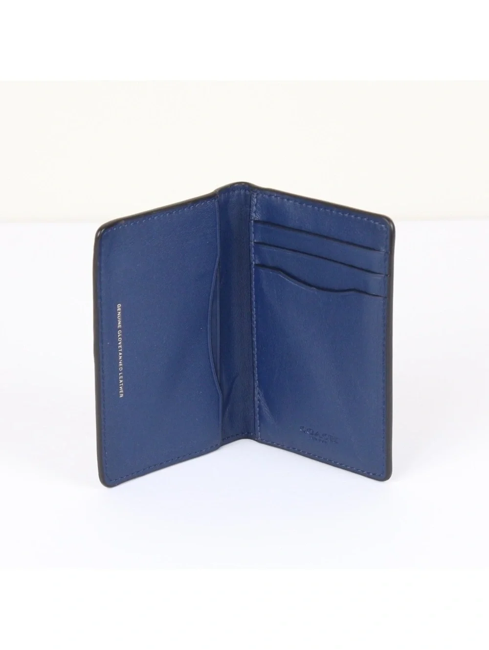 Coach Men Bifold Card Case Deep Blue Leather Slim ID Wallet